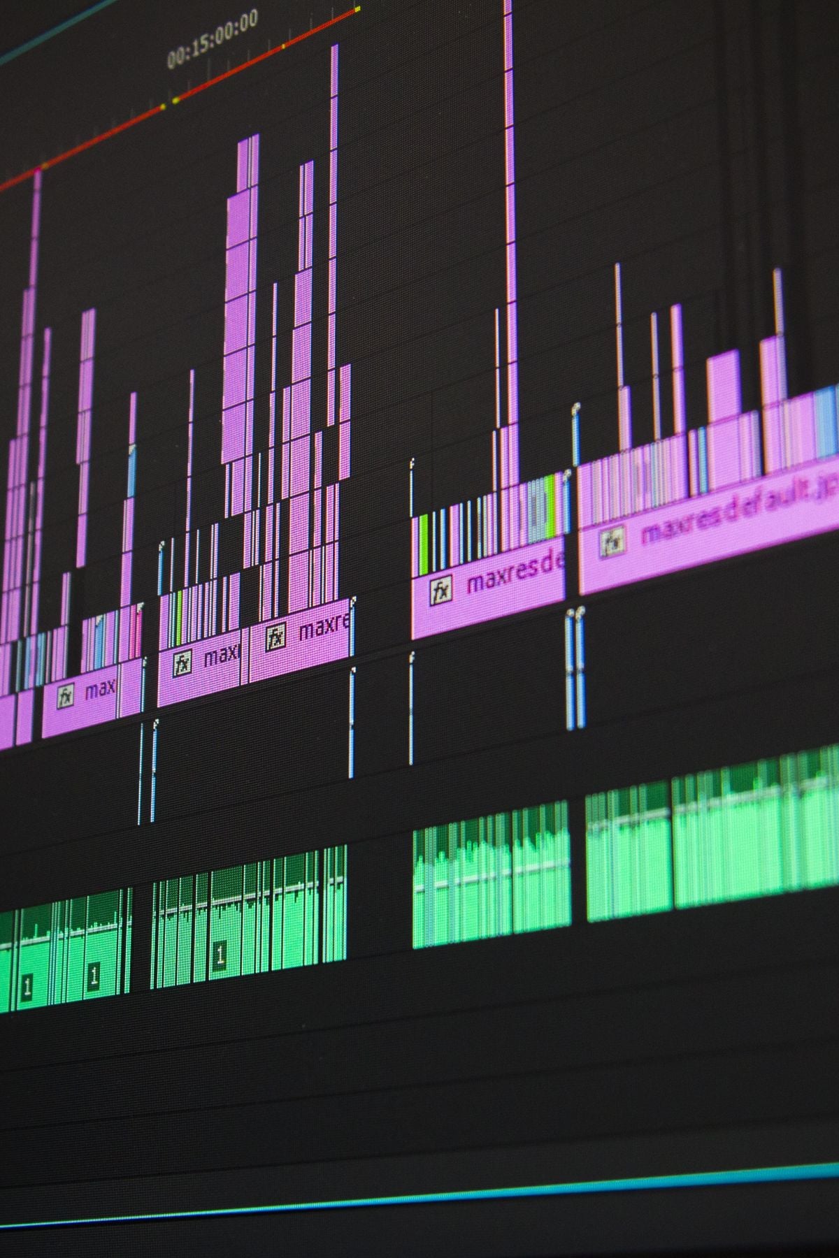 Audio and video editing timelines representing multimodal deepfake analysis